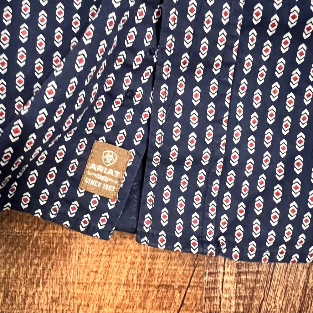 Ariat Mens XL Fitted Stretch Long Sleeve Shirt Mens Sargas Print Navy Blue - Picture 5 of 8